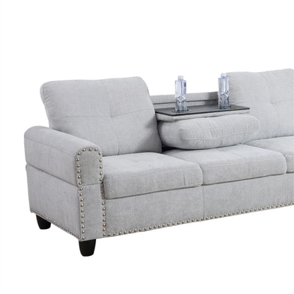 Aukfa 3 Piece Sectional Sofa, Living Room Couch with Storage Ottoman&Cup Holder, Linen, Right Hand, Purple