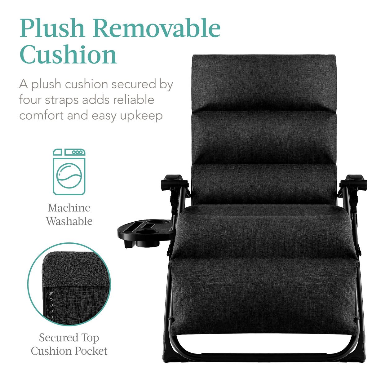 Best Choice Products Oversized Zero Gravity Chair, Folding Recliner w/ Removable Cushion, Side Tray - Fossil Gray