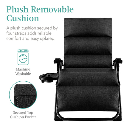 Best Choice Products Oversized Zero Gravity Chair, Folding Recliner w/ Removable Cushion, Side Tray - Fossil Gray