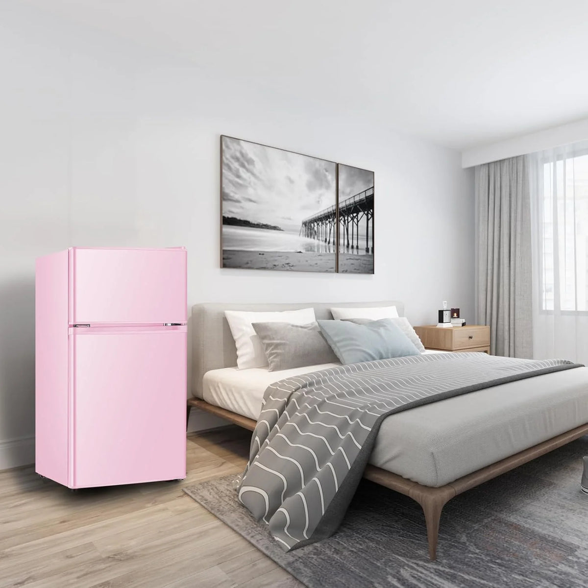 HUMSURE 3.2 Cu.Ft Pink Mini Fridge With Freezer, Compact Dorm Refrigerator, 2 Doors for Bedroom, Office, Kitchen, Apartment