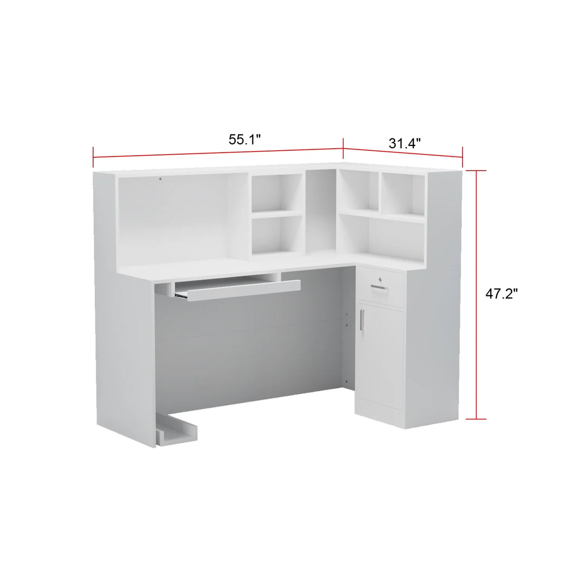 MONSLIPA L-Shape Wood Reception Desk with , Register Stand Reception Center Desk, White