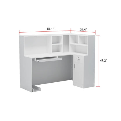 MONSLIPA L-Shape Wood Reception Desk with , Register Stand Reception Center Desk, White