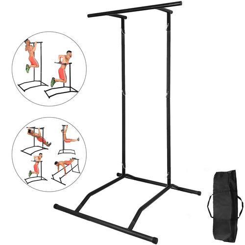 VEVOR 330LBS Pull Up Bar Free Standing Dip Station, Portable Power Tower Multi-Station for Home Gym Fitness Equipment with Storage Bag,Black
