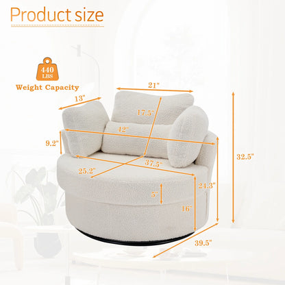 Muumblus Teddy Swivel Accent Barrel Chair, Modern Oversize Sherpa Comfy Round Reading Armchair for Living Room, Ivory