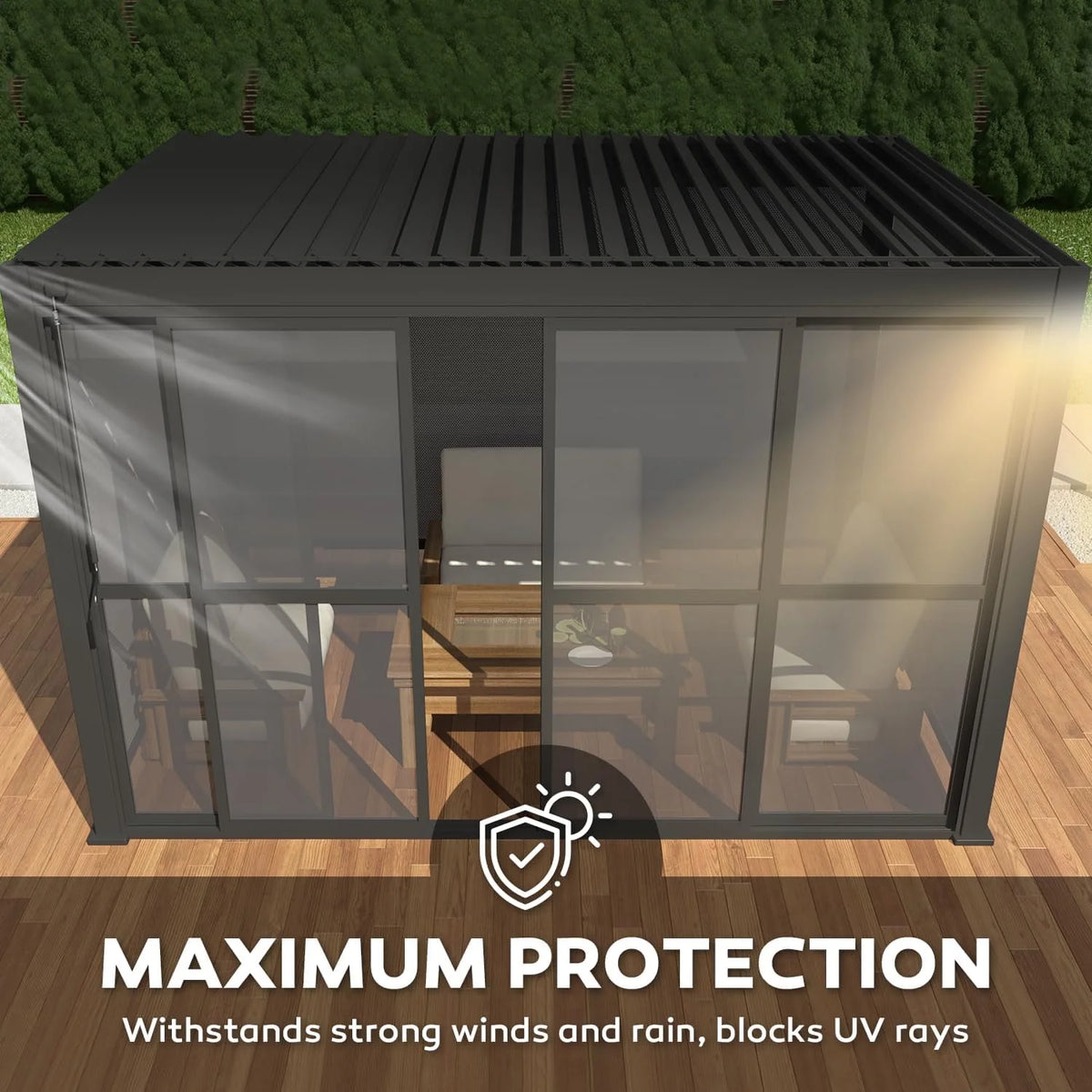 Mirador 111S Outdoor Pergola Aluminum Sliding Louver Door 13' Side, 4 Panels, Dark Grey(Not Pergola)