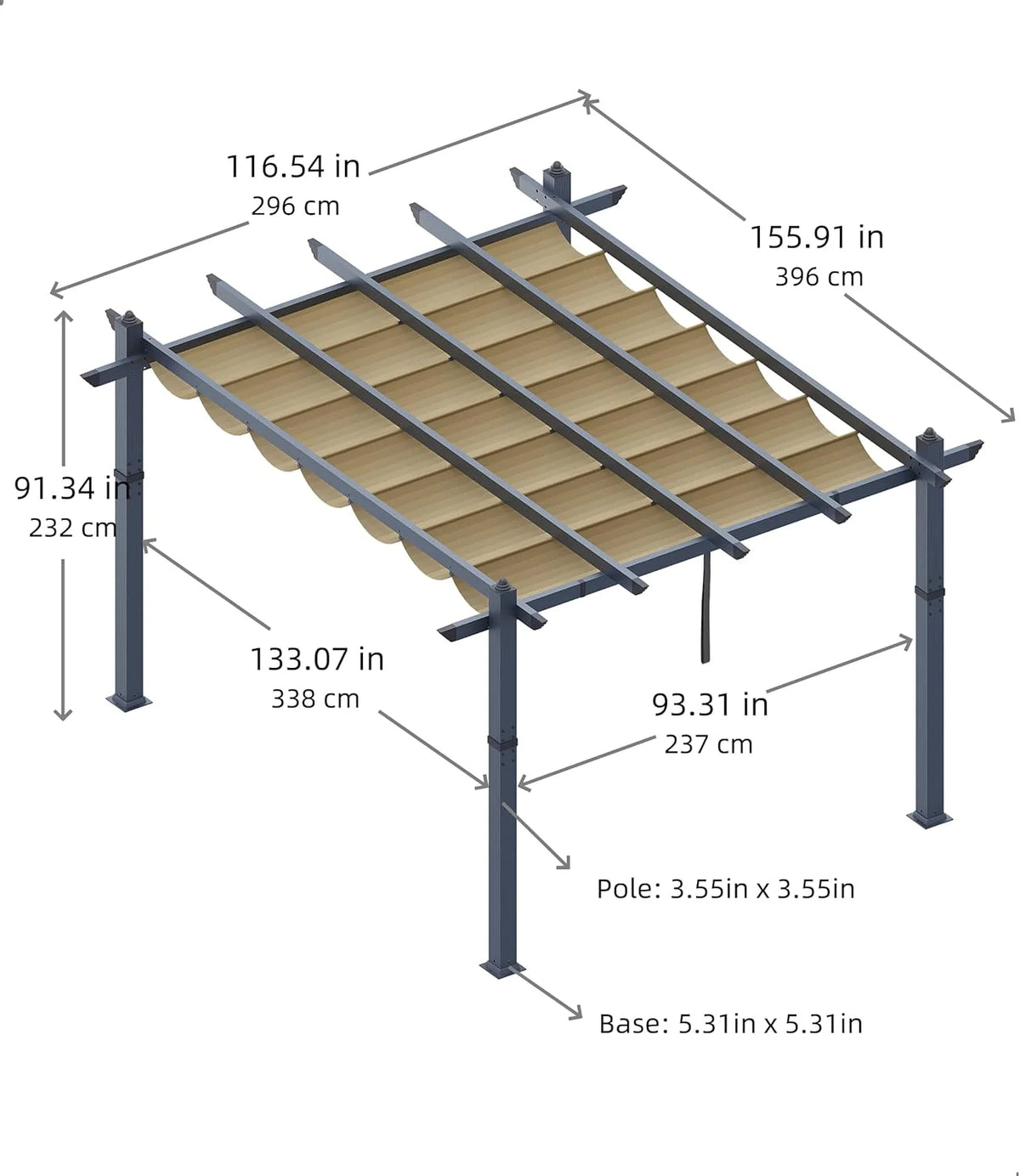 Outdoor Aluminum Pergola with Retractable Canopy, Reinforced 4-Sided Base, Waterproof & UV-Resistant Adjustable Roof, Modern Design for Patio, Deck, Backyard, and Garden