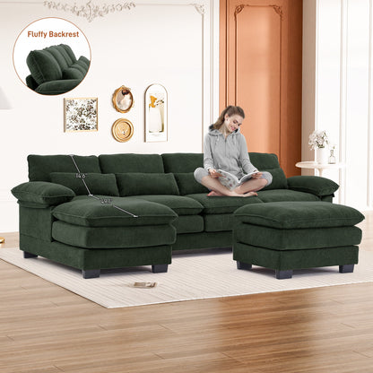 Rophefx 114.3" U Shaped Sectional Couches for Living Room,Cloud Couch,4 Seats Chenille Couch with Double Layer Cushion,Orange