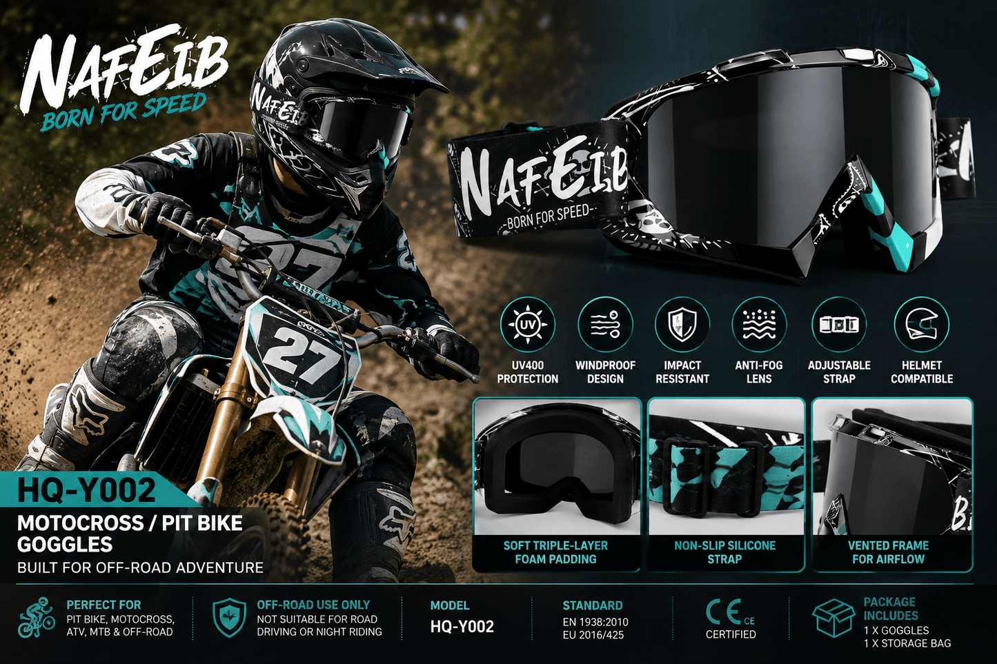 HQ-Y002 Pit Bike Motocross Goggles With Rider