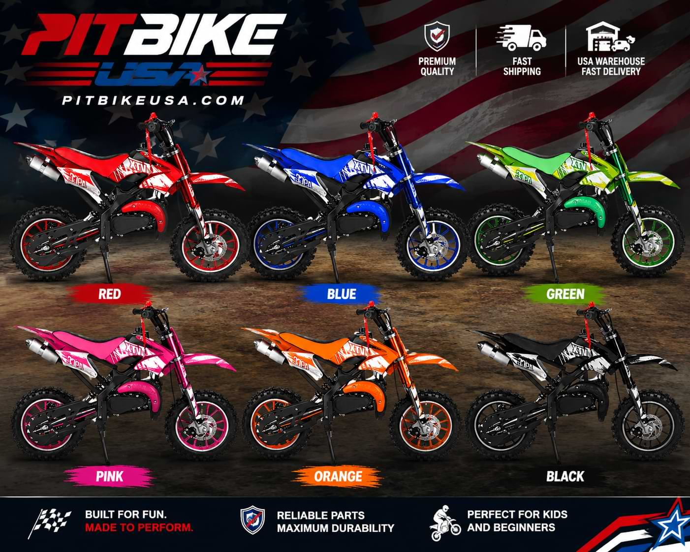 Pit Bike USA 6 Color Mini Dirt Bike Collection