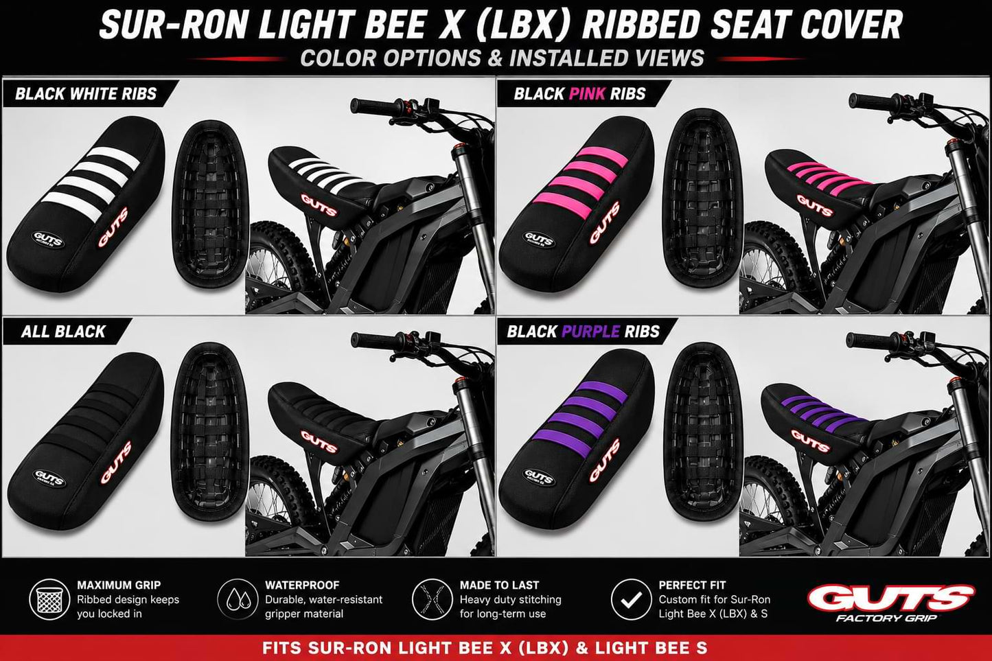 Premium Ribbed Rubber Gripper Seat Cover for Sur-Ron Light Bee X (LBX) & Light Bee S
