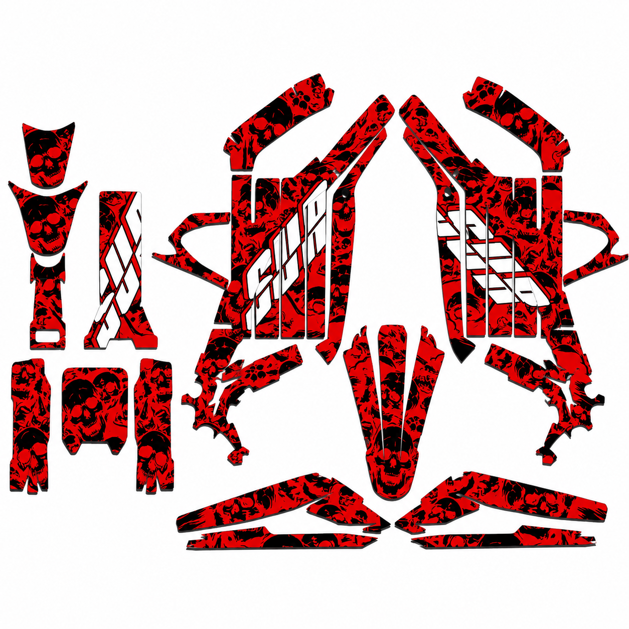 Red and black skull graphic decal kit for Sur-Ron Light Bee X electric bike